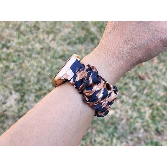 Leopard Scrunchie Watch Band for Fitbit Sense, Versa 3 2 1 Lite, Apple Watch - Picture 2 of 7
